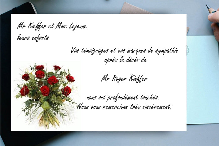 Cartes de Remerciements <br> Décès " 8 roses "