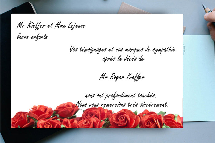 Cartes de Remerciements <br> Décès " couronne de roses "
