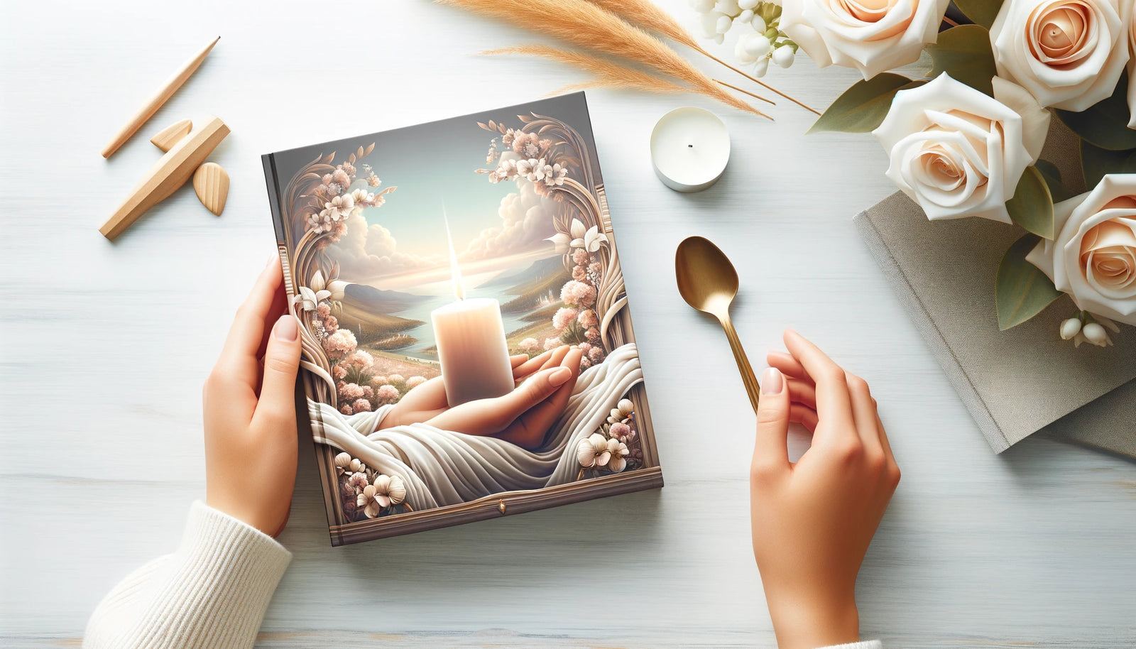 alternatif pour l'image : "Image de couverture paisible et respectueuse pour un article sur la planification des cérémonies funéraires, montrant une bougie, un paysage tranquille et des arrangements floraux doux, symbolisant la sérénité et la dignité