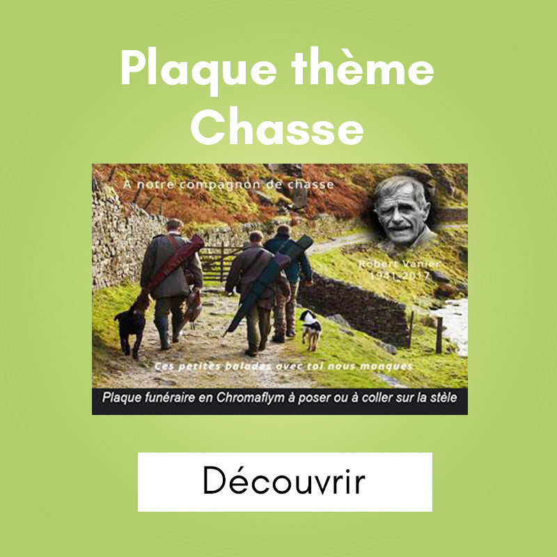 Plaque funéraire thème chasse