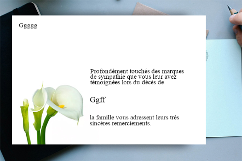 Cartes de Remerciements <br> Décès " Arum "