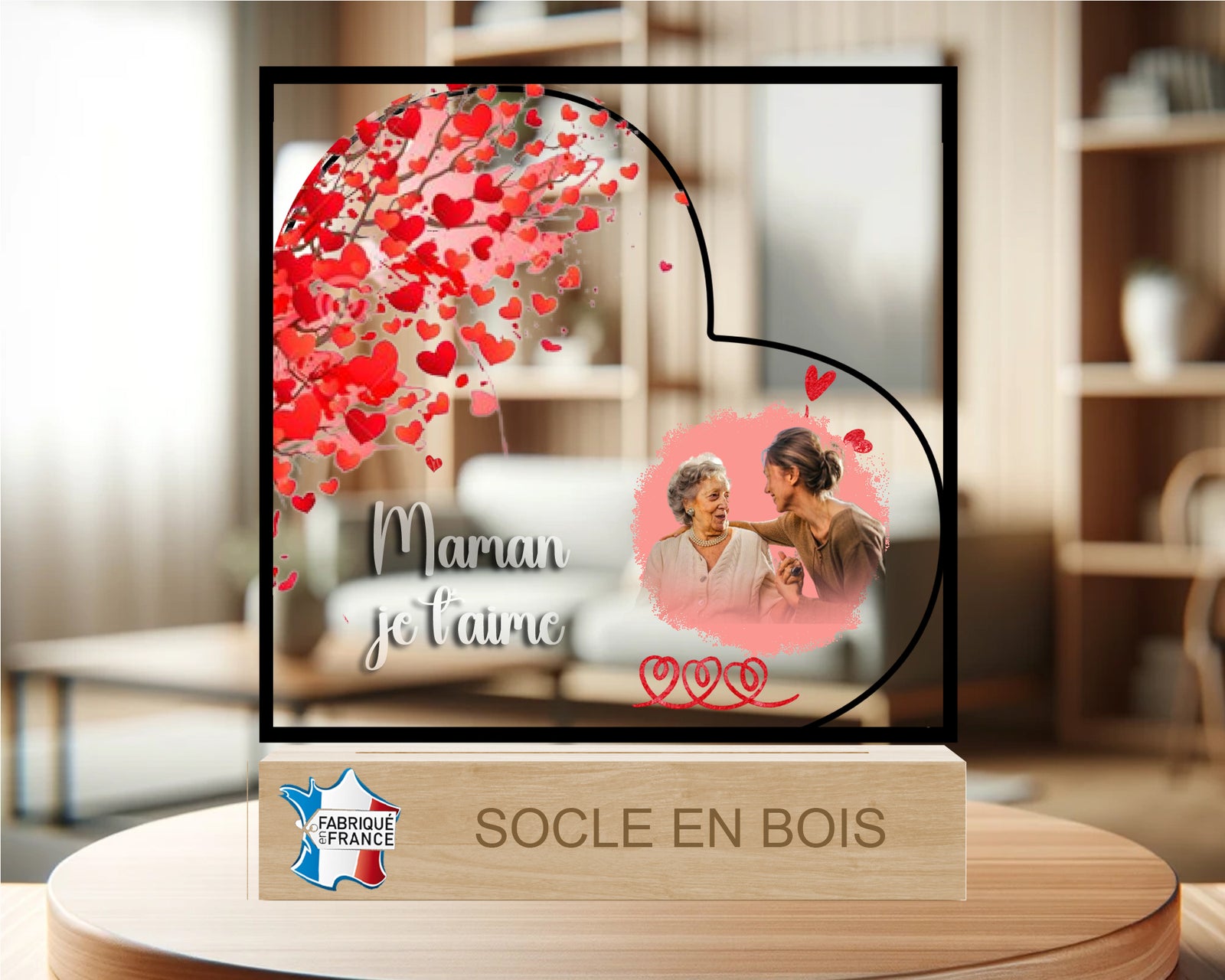 Plaque en Verre Acrylique – 'Maman je t'aime' avec un cœur