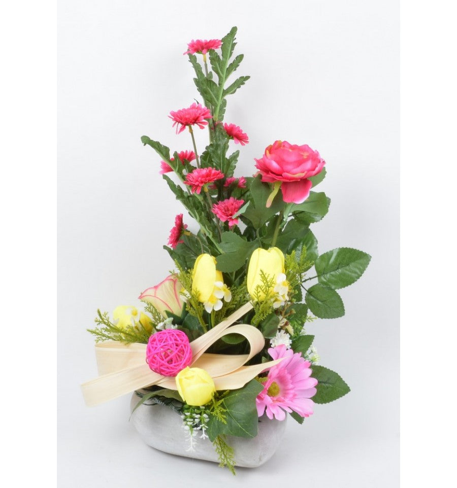 RENONCULE GERBERA BOUTON SUR COEUR EN BETON VIRGULE