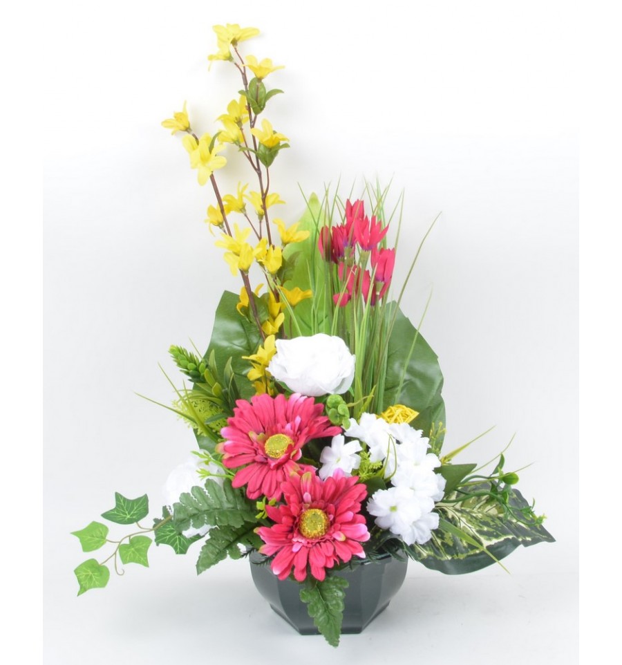 FORSYTHIA GERBERA CROCUS AVEC CONTENANT LESTÉ