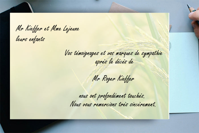Cartes de Remerciements <br> Décès " champ de Blé  "