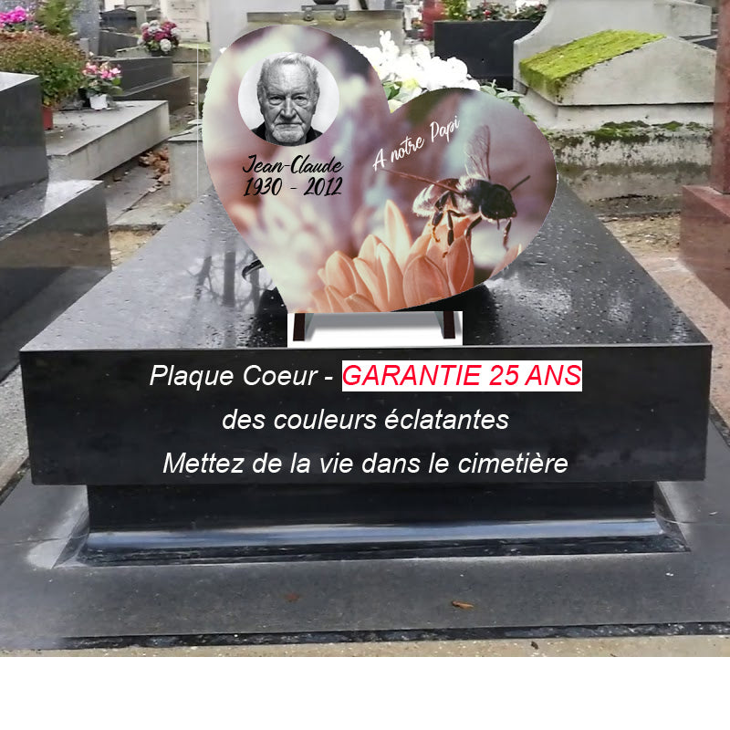 Plaque funéraire coeur à personnaliser modèle "Abeille" | lesplaquesdespetitsanges.com