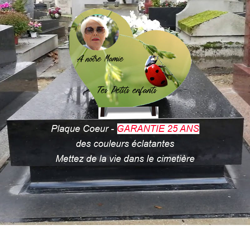 Plaque funéraire coeur à personnaliser - modèle "coccinelle"