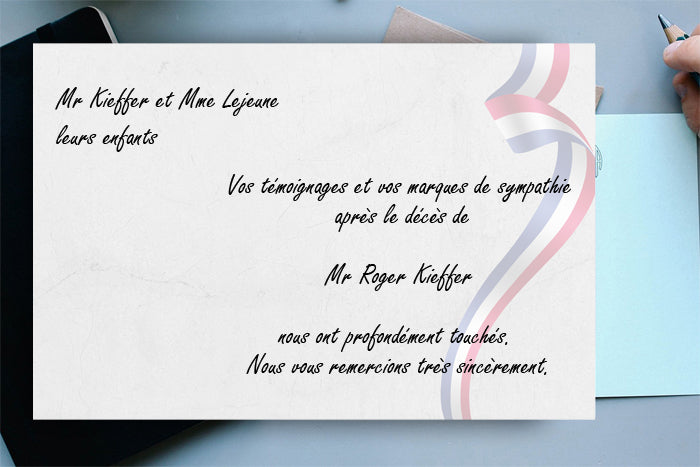 Cartes de Remerciements <br> Décès " Commémoratif "