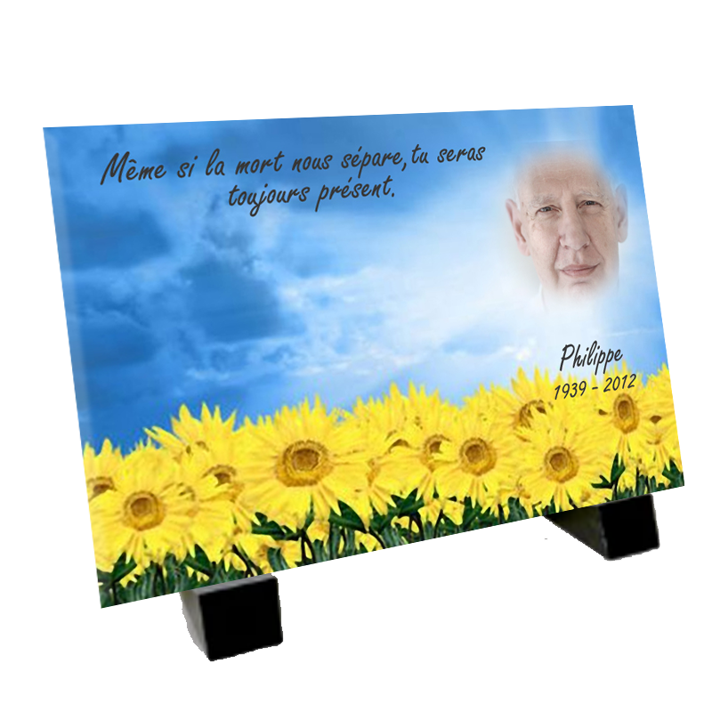 Plaque funéraire champ fleuri tournesols avec photo - Offre spéciale -80%