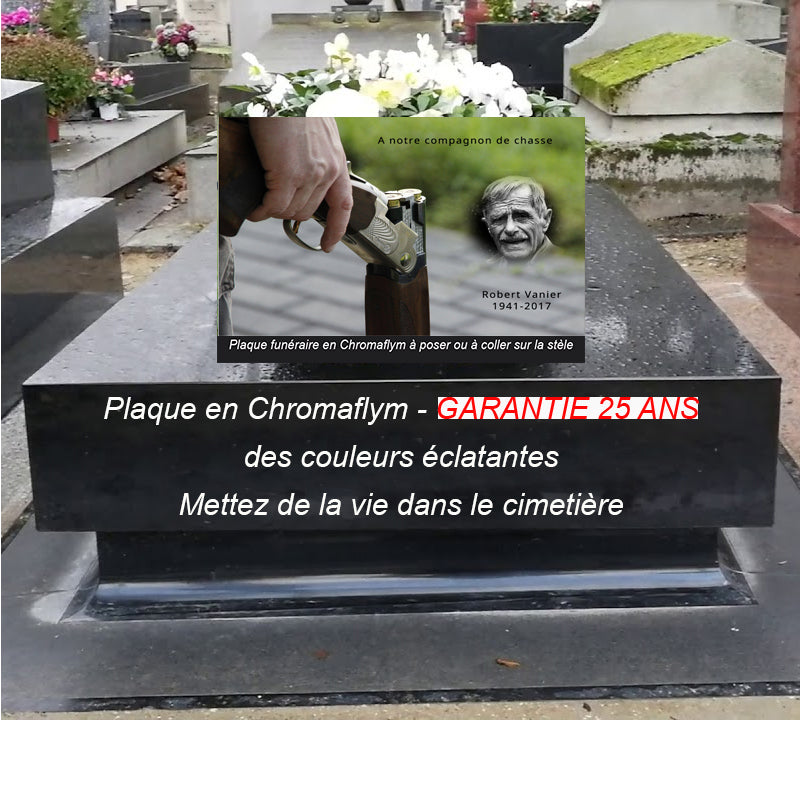Plaque funéraire modèle chasseur avec un fusil | lesplaquesdespetitsanges.com