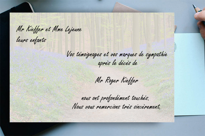 Cartes de Remerciements <br> Décès " foret sur un chemin "