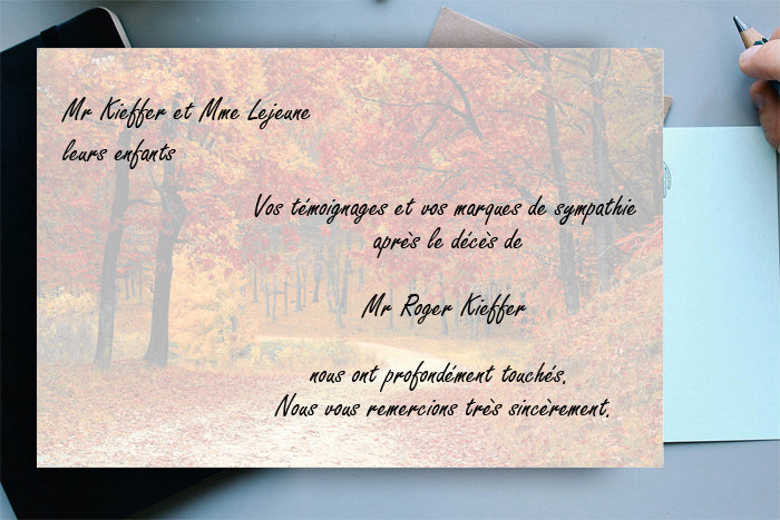 Cartes de Remerciements <br> Décès " foret en automne "