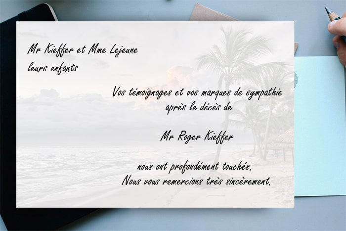 Cartes de Remerciements <br> Décès " ile paradisiaque "