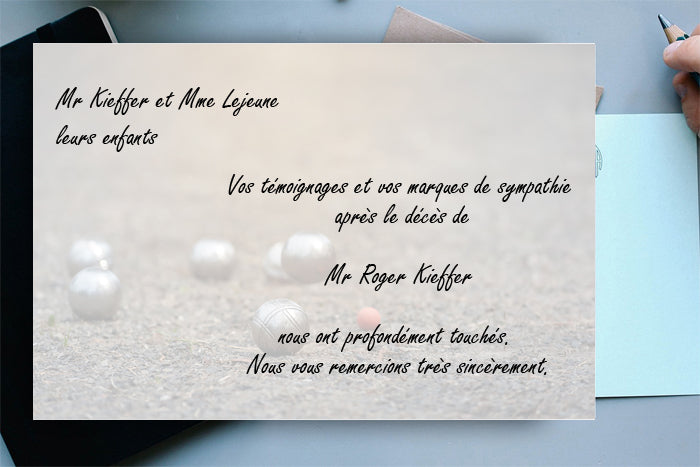 Cartes de Remerciements <br> Décès " joueur de petanque "