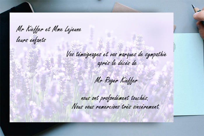Cartes de Remerciements <br> Décès " lavande "