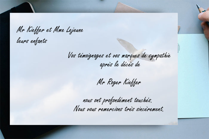 Cartes de Remerciements <br> Décès " mouette "