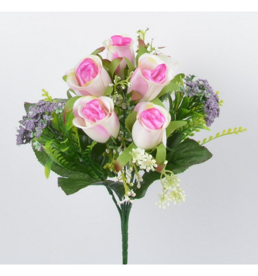 7 ROSES ARTIFICIELLES ET BOUTONS GRAMINEES