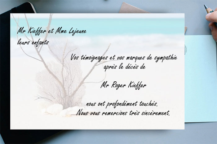Cartes de Remerciements <br> Décès " plage sable fin  "