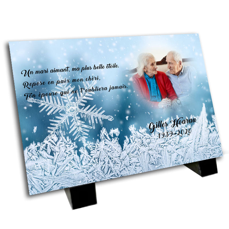 Plaque funéraire sur le thème hivernal | lesplaquesdespetitsanges.com