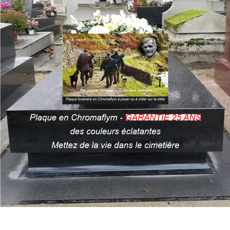 Plaque funéraire modèle chasseur promenade en forêt | lesplaquesdespetitsanges.com