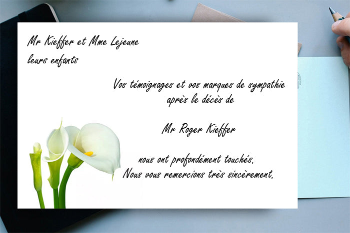 Cartes de Remerciements <br> Décès " Arum "
