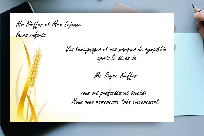 Cartes de Remerciements <br> Décès " Epi de blé "