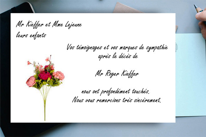 Cartes de Remerciements <br> Décès " Rose - Pivoine "