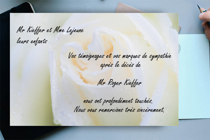Cartes de Remerciements <br> Décès " rose blanche    "